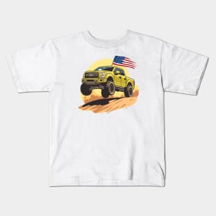 F150 car truck offroad jump on desert yellow Kids T-Shirt